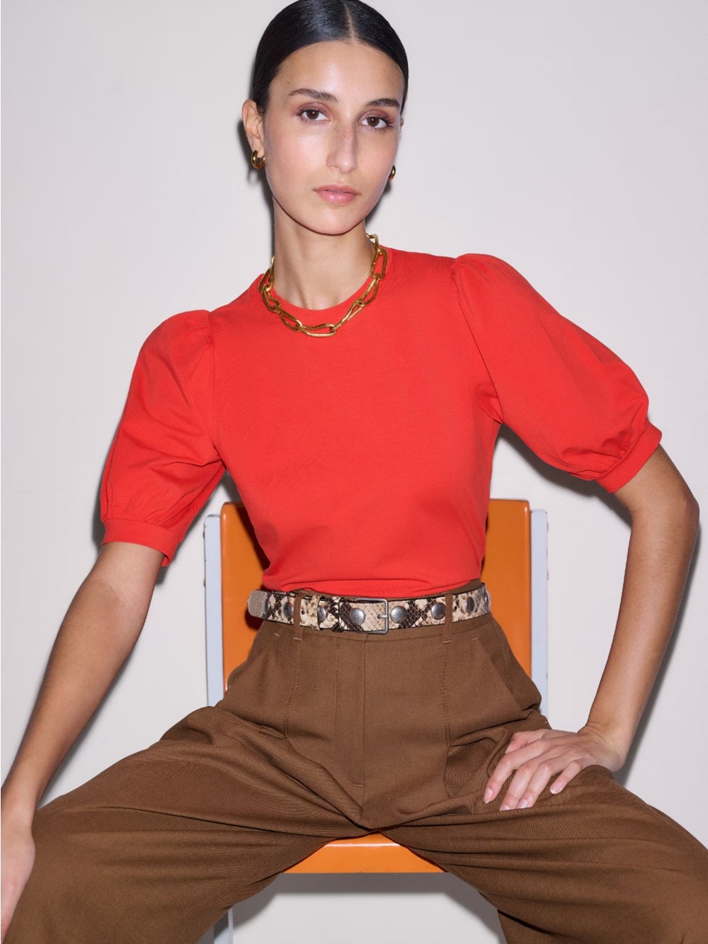 Me + Em Feminine Sleeve Tee Bright Red Puff Sleeve Top SZ 8